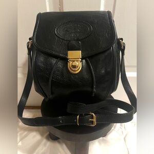 VTG Polo Dog Ravasi Black Leather Crossbody Bag Gold Hardware Tapestry Interior